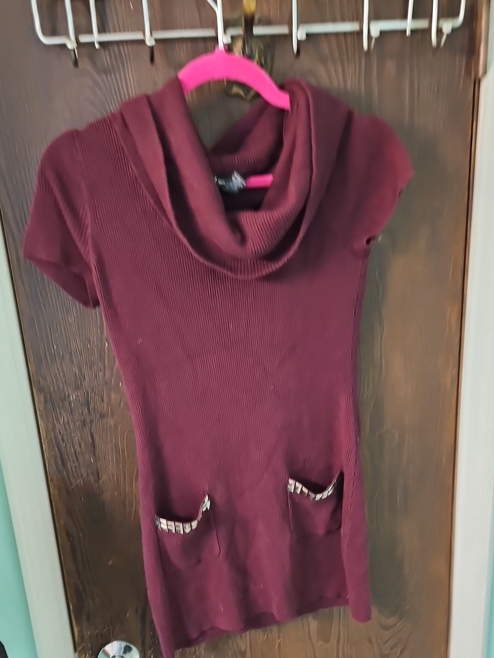 INC International Concepts Ribbed Cowl Neck Sweater Dress - Burgundy